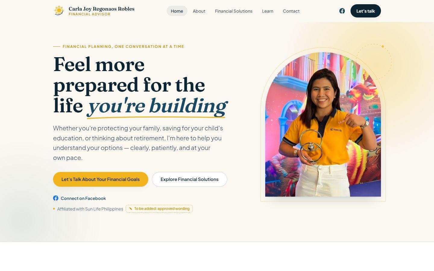 Homepage of the financial advisor website